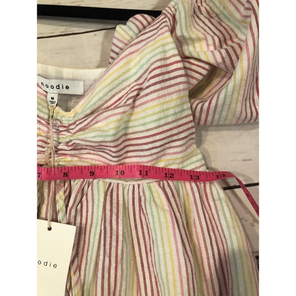 Moodie Rainbow Pinstripe Maxi Tiered Dress Feminine Preppy Size Medium - Picture 9 of 9